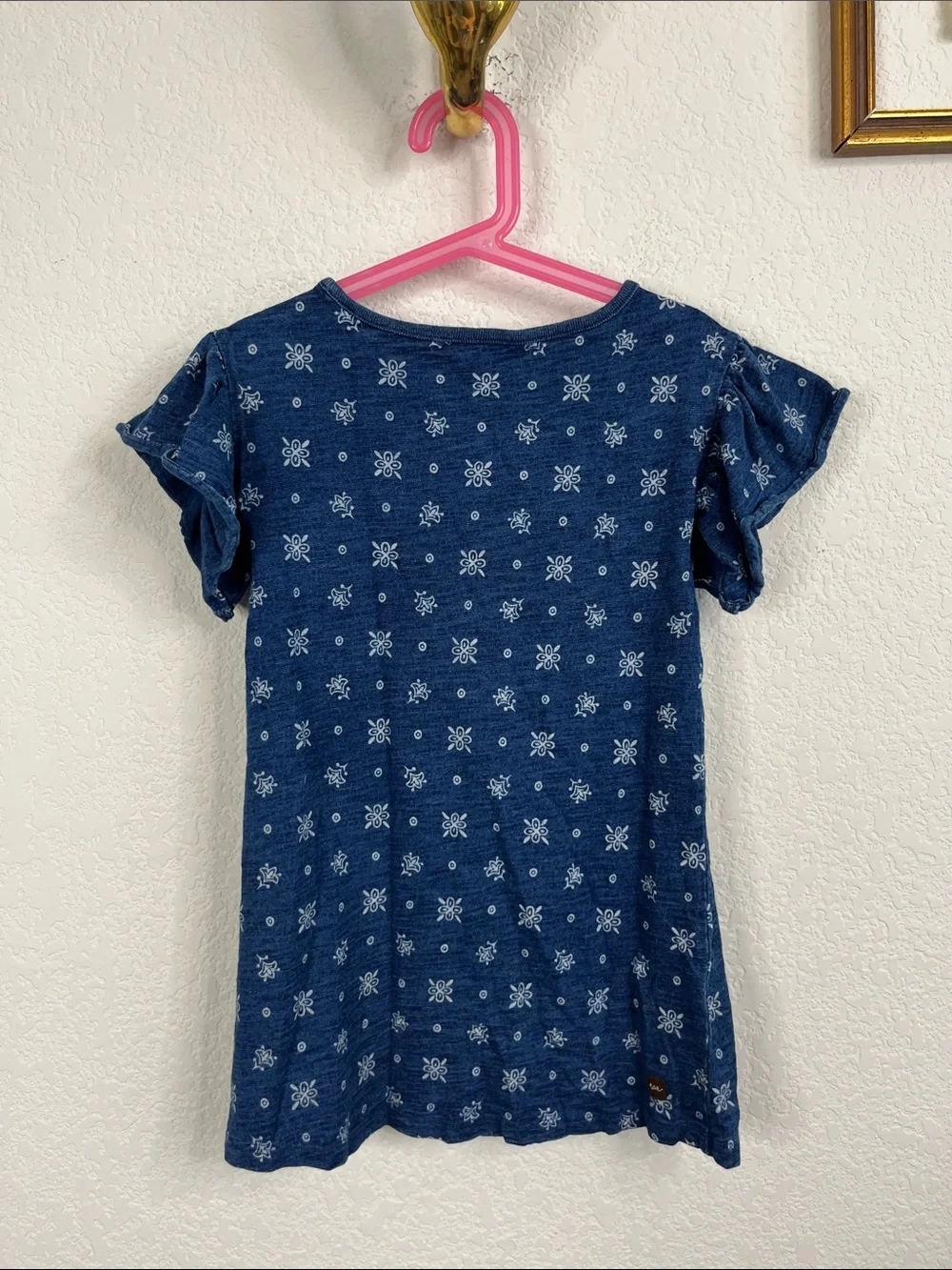 Tea Collection Bandana Printed Denim Cotton Flutter Sleeve Dress